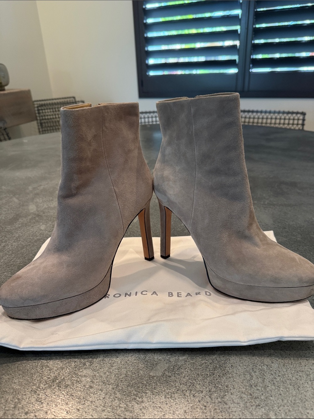 Veronica Beard Light Gray Suede Platform Ankle Booties